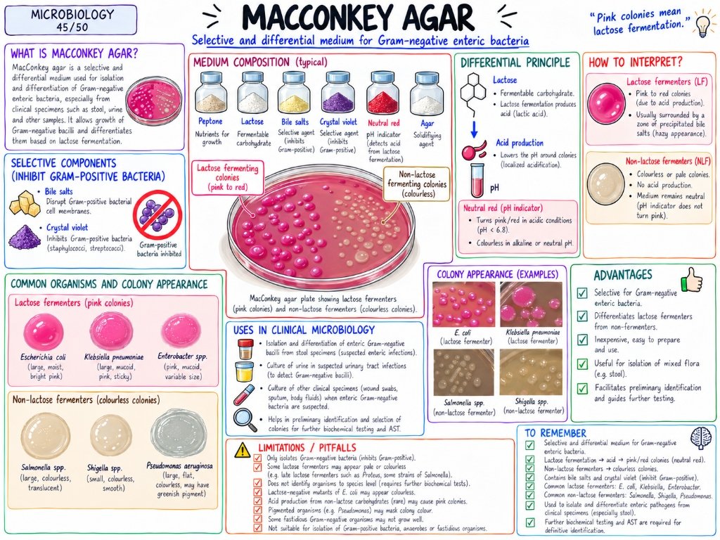 MacConkey Agar โ Selective and differential medium for Gram-negative enteric bacteria