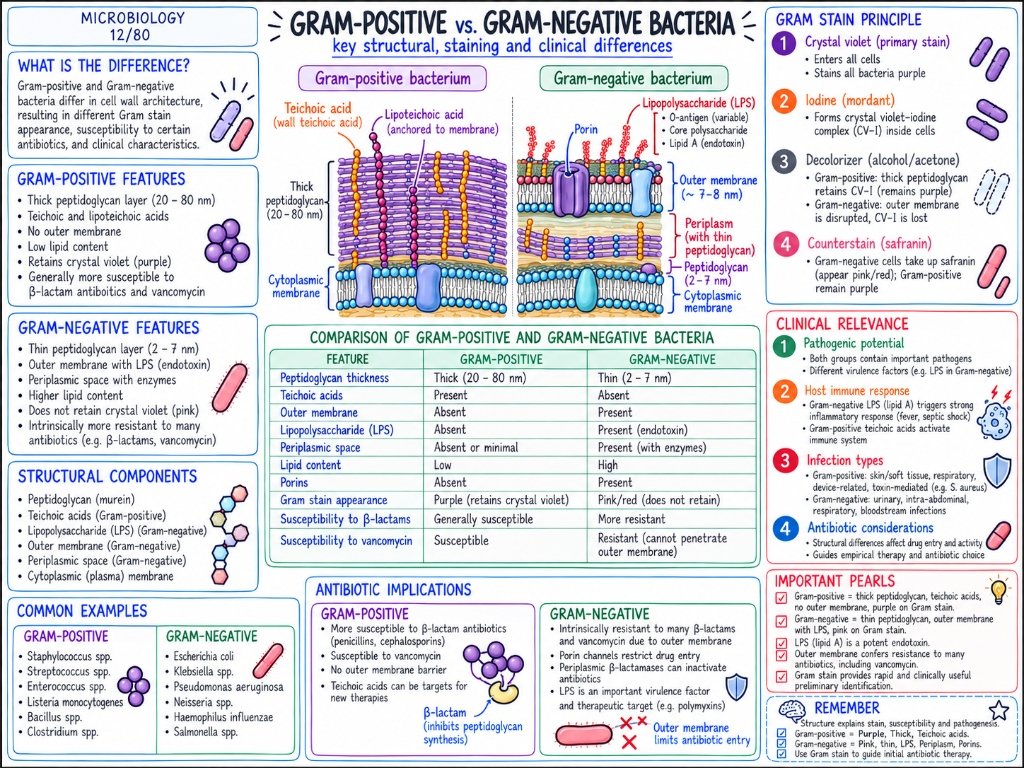 Gram-Positive vs. Gram-Negative Bacteria โ Key structural, staining and clinical differences