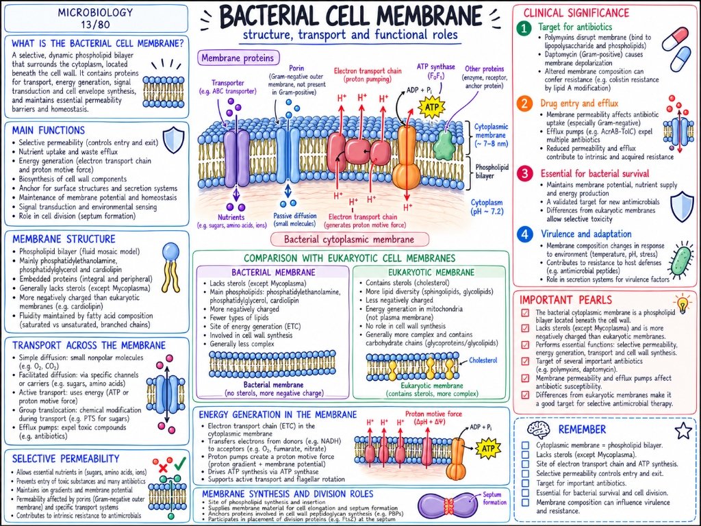 Bacterial Cell Membrane โ Structure, transport, energy generation and functional roles