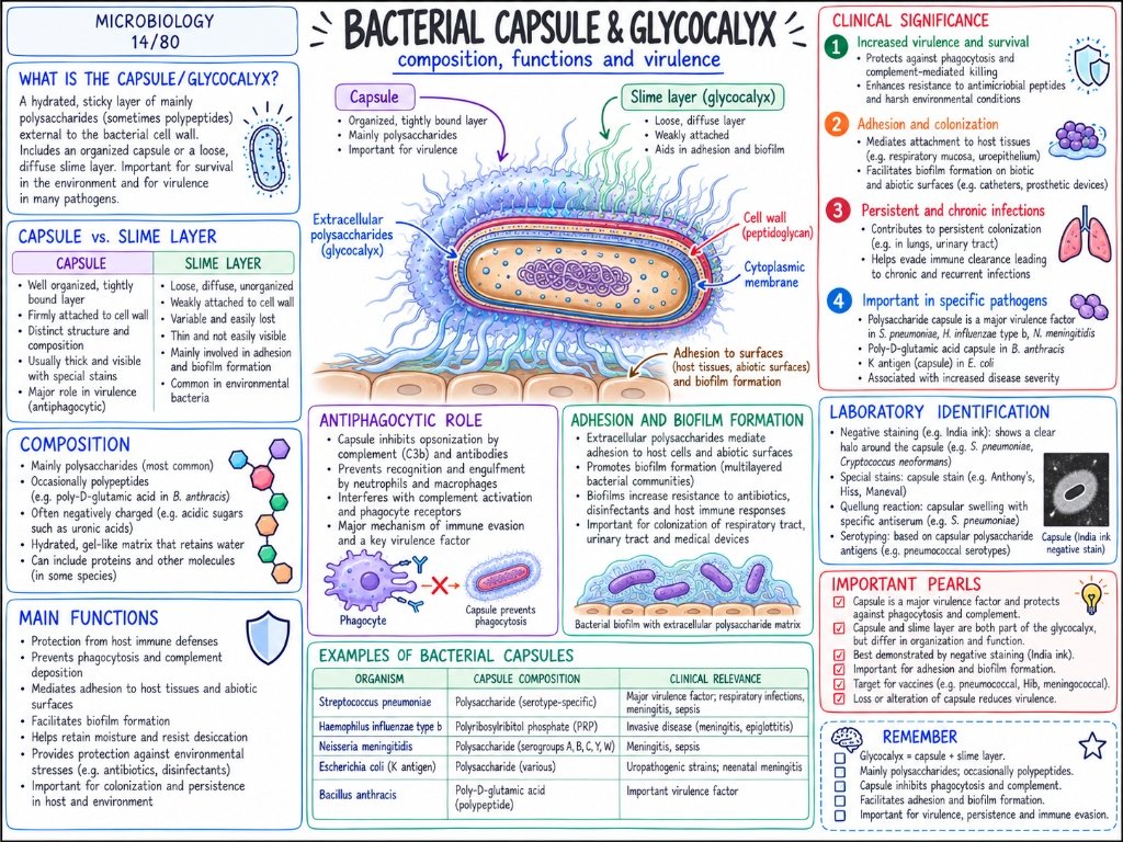 Bacterial Capsule & Glycocalyx โ Composition, functions, anti-phagocytic role and virulence