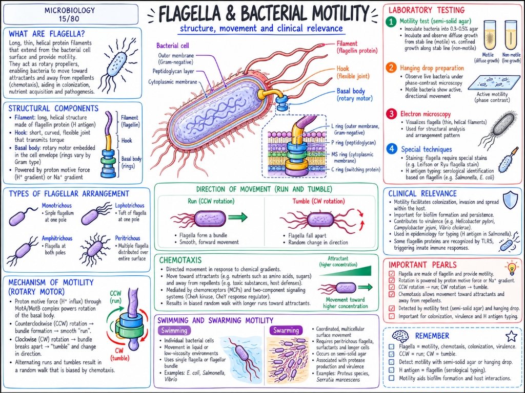 Flagella & Bacterial Motility โ Structure, rotary motor movement, chemotaxis and clinical relevance
