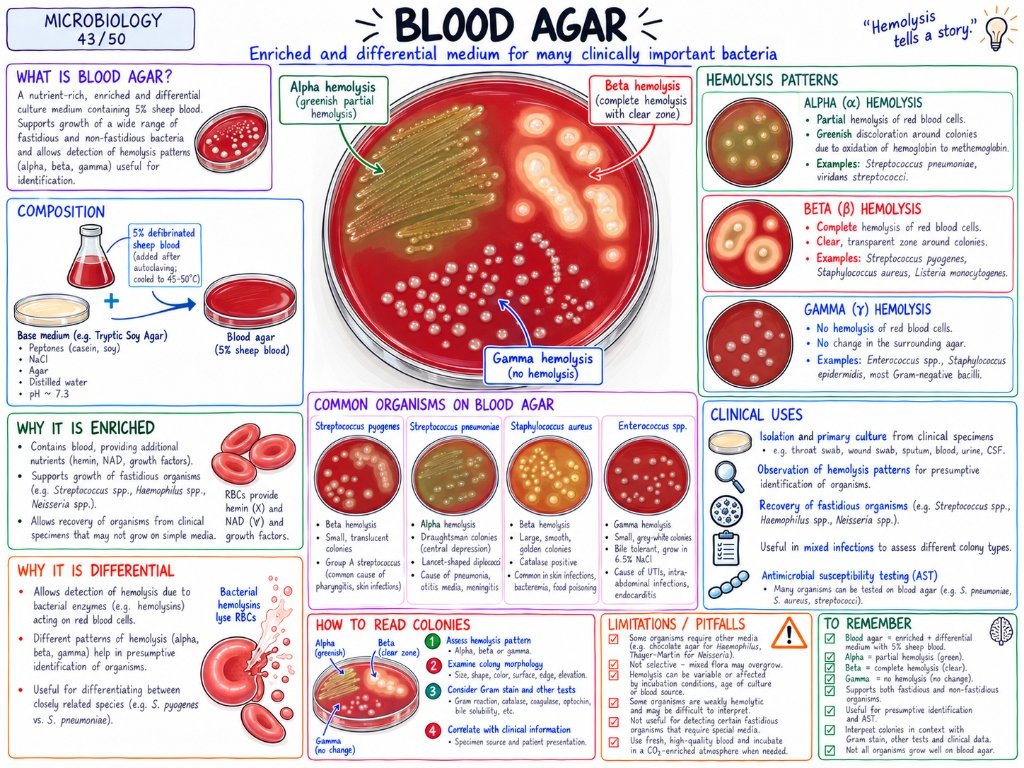 Blood Agar โ Enriched and differential medium for clinically important bacteria
