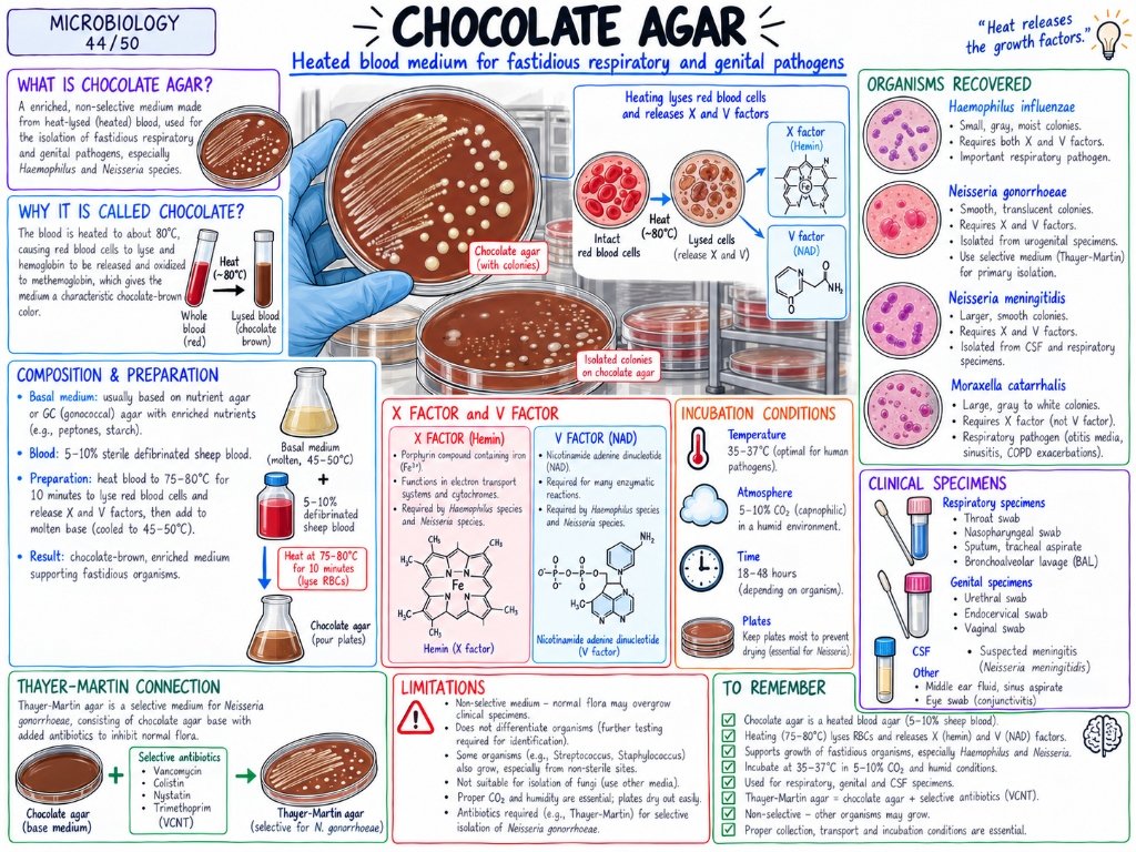 Chocolate Agar โ Heated blood medium for fastidious respiratory and genital pathogens